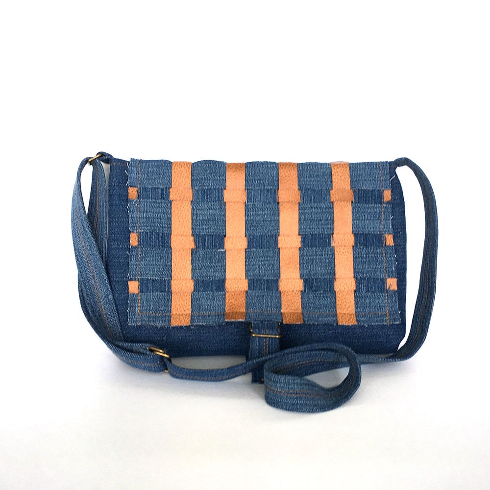 Denim Messenger Bag, Recycled Jean Purse, Blue Crossbody Bag