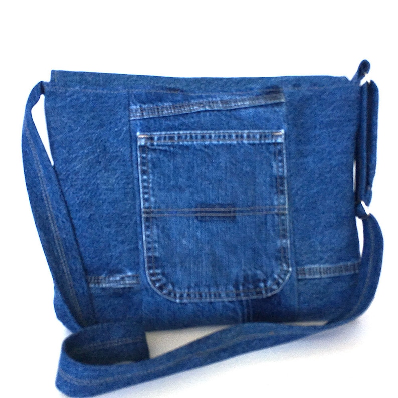 Recycled jean messenger bag Large denim crossbody bagMen Etsy