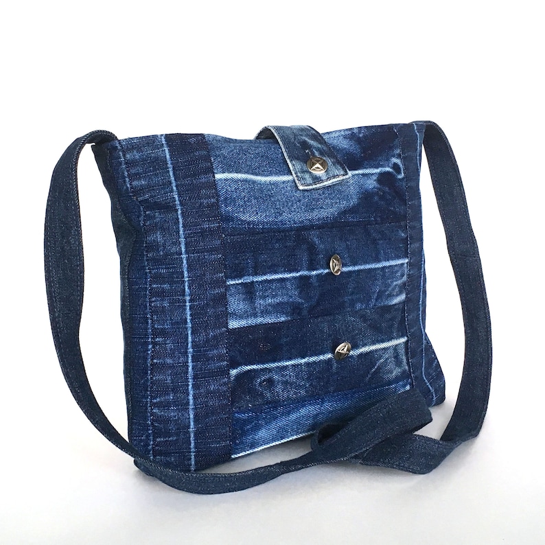 Denim crossbody bag, recycled jean purse, blue jean cross body bag, up cycled denim bag, bags for women, girls side bag, ready to ship image 2