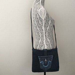 Denim crossbody bag, recycled jean purse, blue jean cross body bag, up cycled denim bag, bags for women, girls side bag, ready to ship image 7