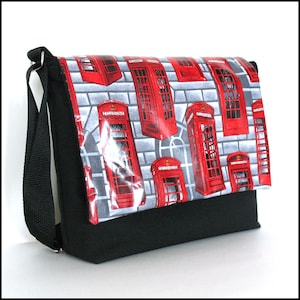 Sac messager en toile, sac à bandoulière pour cabine téléphonique britannique - Sac d'école noir - Sac à bandoulière en toile funky pour hommes et femmes, sac à main cross body