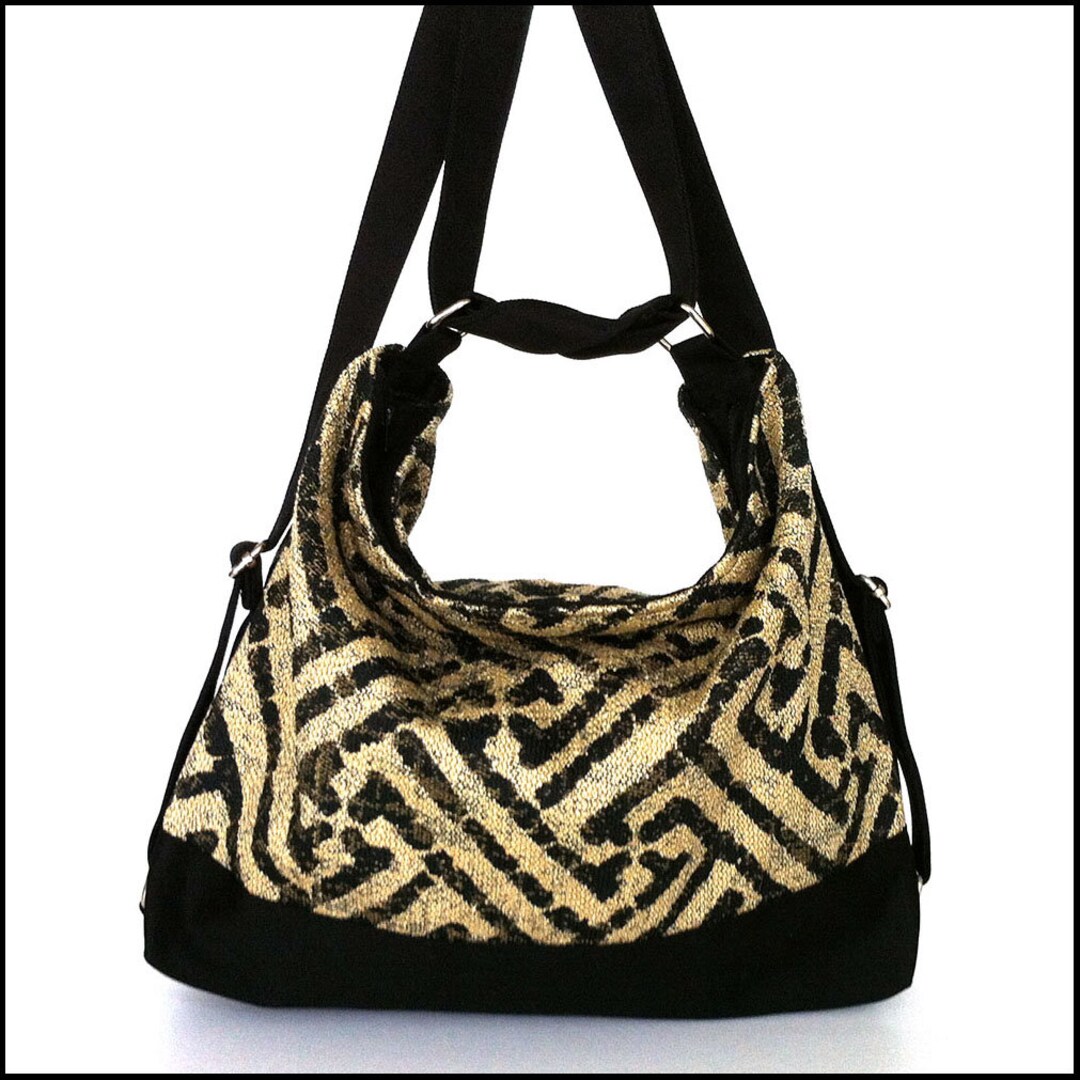 Backpack Purse , Khaki and Black Hobo Purse , Convertible Bag