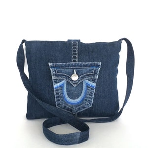 Denim crossbody bag, recycled jean purse, blue jean cross body bag, up cycled denim bag, bags for women, girls side bag, ready to ship image 3