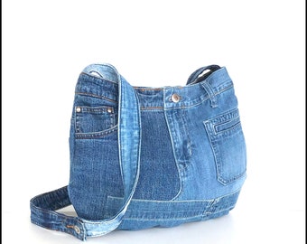 Blue Jean Cross body bag, upcycled denim bag for men and women