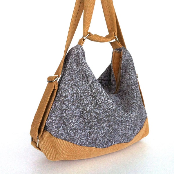 Convertible backpack purse , Gray hobo purse , women shoulder bag , hobo bag purse ,fabric hobo bag , shoulder strap purse , women backpack