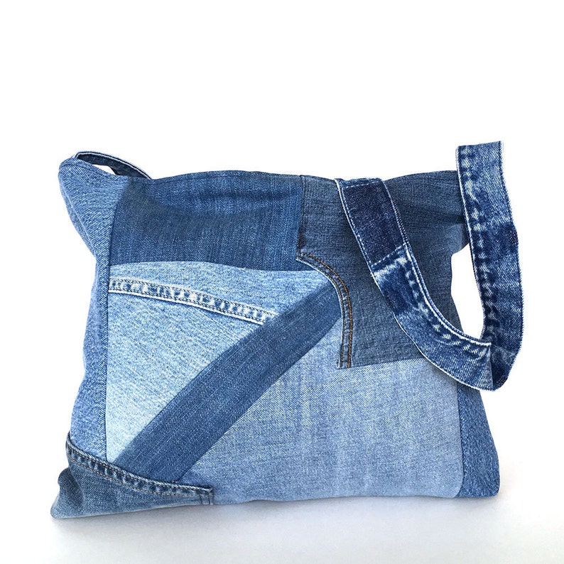 Crossbody tote bag Recycled jean bag Vegan denim tote Etsy