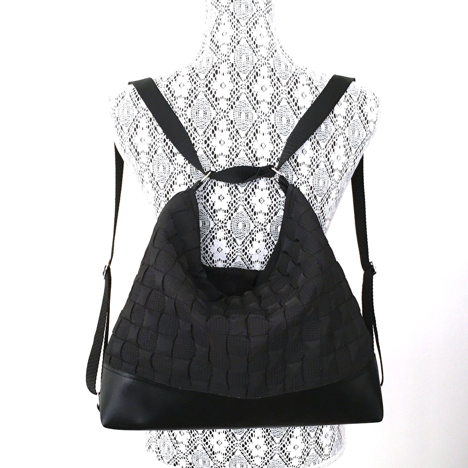 Black Backpack Purse Convertible Pursequilted Hobo Bagblack Etsy