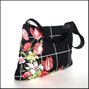 Floral Crossbody Tasche, schwarze Umhängetasche, Mädchen Schultasche, Frauen Seite Geldbeutel, Floral Schultertasche, Cross over Hobo Tasche, Messenger Geldbörse, Sisoi