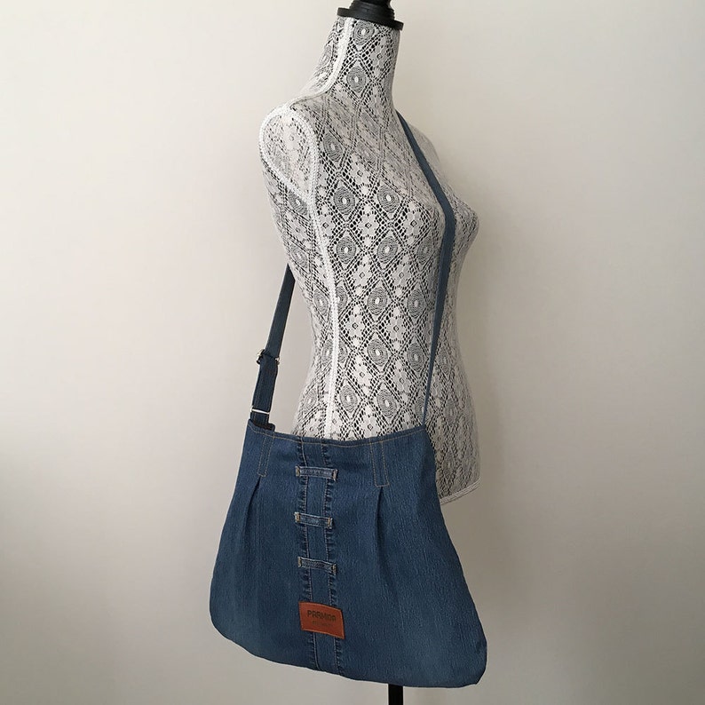 Jean crossbody bag Recycled hobo bag Blue denim purse Jean Etsy