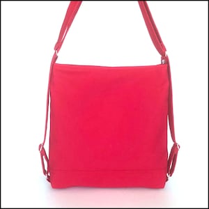 Petit sac convertible, sac à dos en toile rouge, sac à bandoulière pour femme, sac à main convertible végétalien, sac à bandoulière décontracté, cadeau pour ados, sac à dos pour ados