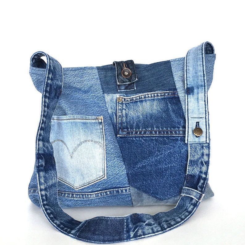 Crossbody tote bag Recycled jean bag Vegan denim tote Etsy