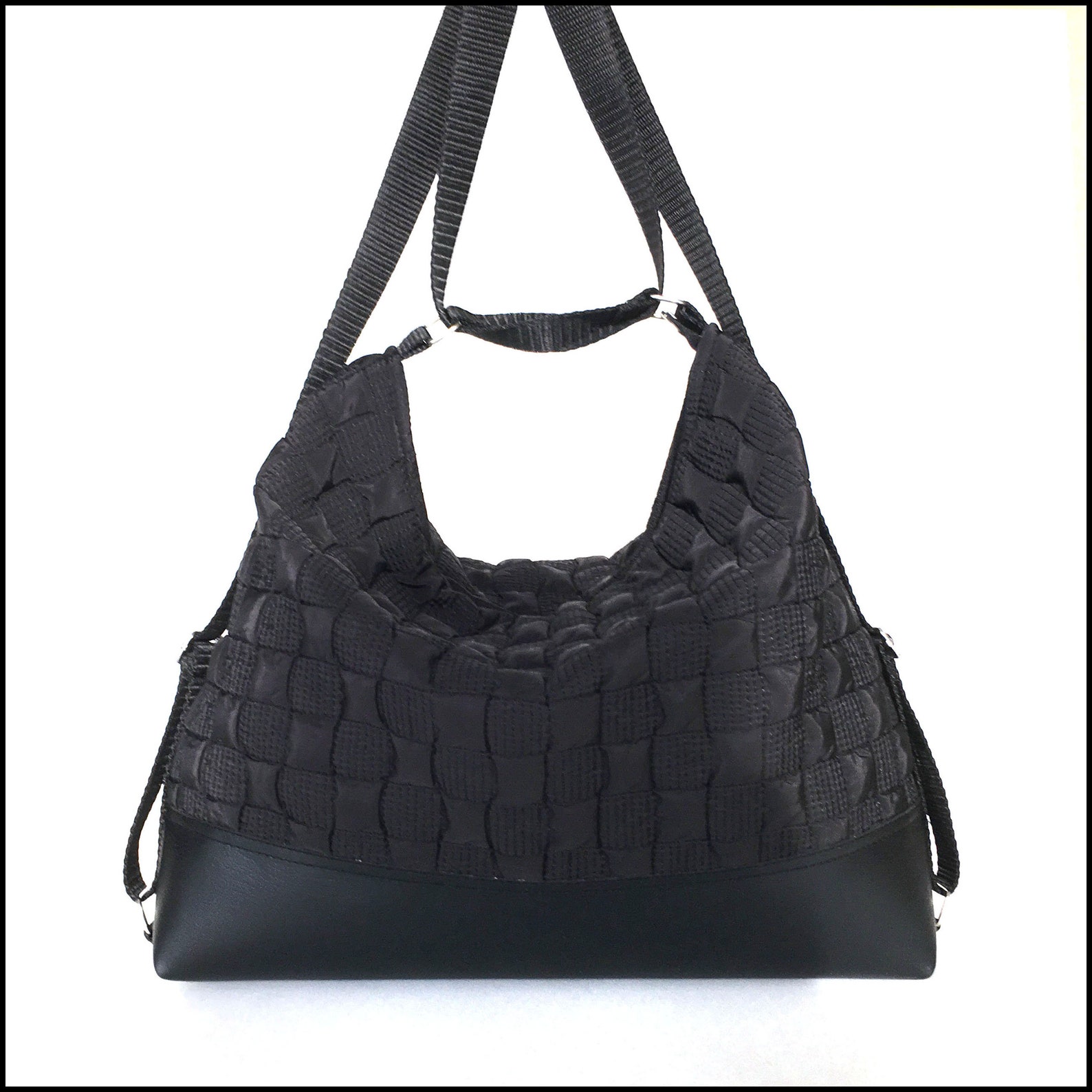 Black Backpack Purse Convertible Pursequilted Hobo Bagblack Etsy