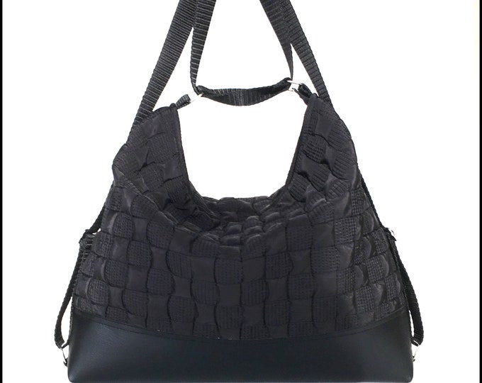 Black Backpack Purse Convertible Purse,quilted Hobo Bag,black Shoulder
