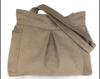 Cotton handbag, Large  every day tote Purse ,diaper bag, moss green shoulder bag, fabric bag,bag with outside pockets, handmade teacher bag