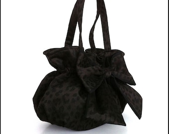 Leopard bag Handmade purse with bow Animal print bag Women purse Every day bag Top handles bow purse Bow ,purse Fabric bag , bag with handle