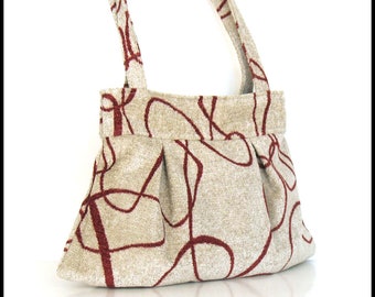 Vegan fabric purse ,handmade handbag ,Fabric handbag , women shoulder bag in beige and burgundy , office fashion bag