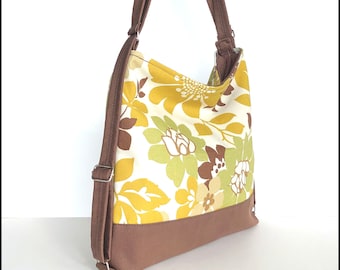 Floral backpack, women convertible bag, transformable shoulder bag, hobo bag