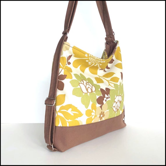 Floral Convertible Backpack: Mustard Yellow Hobo Bag - Etsy display picture 1