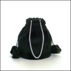 Sac à main à cordon, sac seau en fausse fourrure, sac seau vert, sac de fête, sac seau vert, petit sac seau, sac de soirée vert
