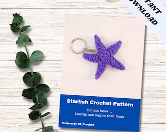 Gehaakte zeester sleutelhanger, eenvoudig haakpatroon, pdf-patroon, zeester sleutelhanger haakpatroon, eenvoudige amigurumi-sleutelhanger, direct downloaden,