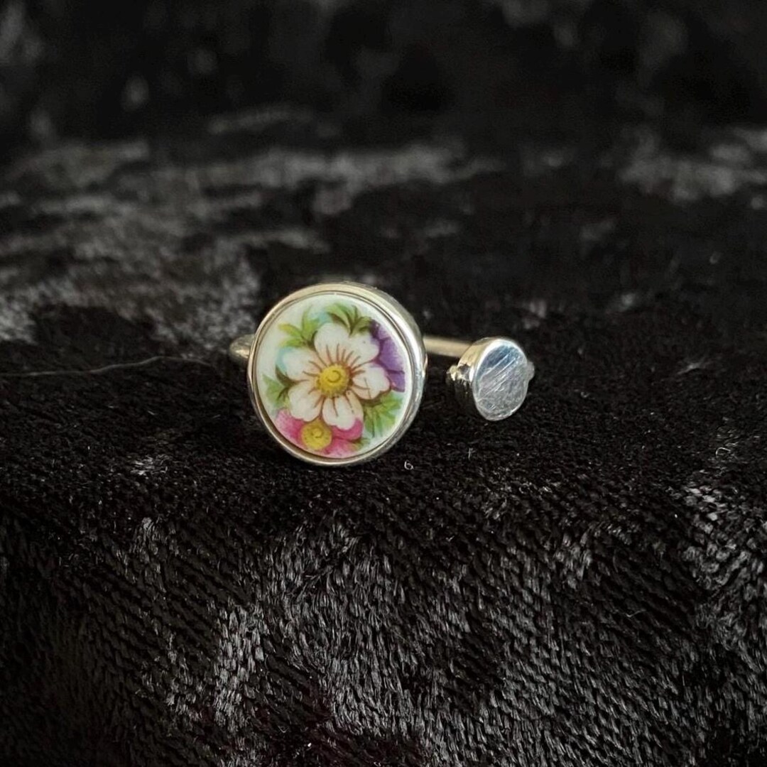 Vintage Royal Albert Floral Bone China Ring: Adjustable Sterling Silver ...