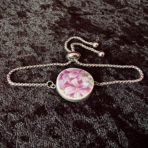 Thames Mudlarked Purple Floral Pottery Sherd Bolo Bracelet: Stainless Steel