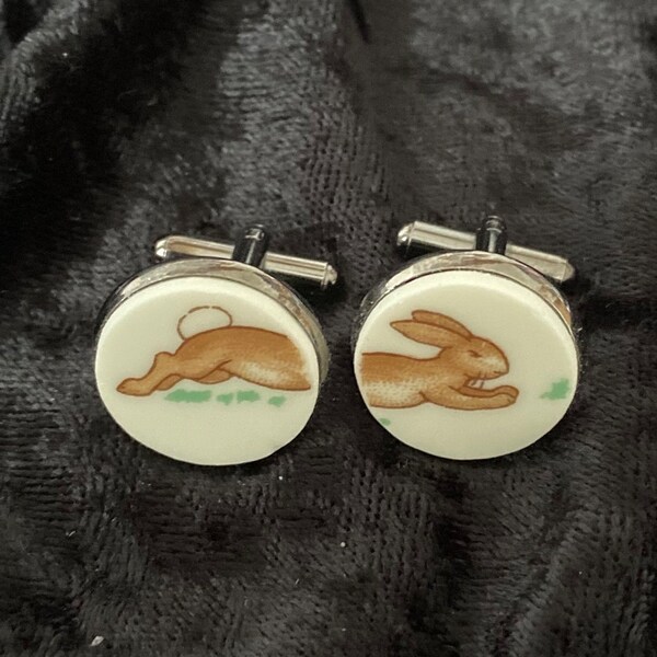 Cheeky “running Bunnykins” vintage ceramic cufflinks