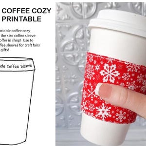 May include: Printable pattern for a red and white snowflake coffee cozy. The pattern includes instructions for sewing a cozy to fit a standard coffee cup.