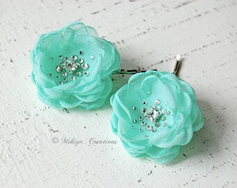 Boda Bridesmaid Hair Flowers, Flor Chica Hair Pins, Boda Mini Hair Flower Bobby Pins, Christie en Menta