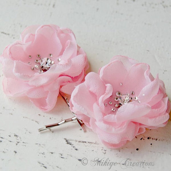 Wedding Accessories, Flower Girl Hair Pins,  Bridesmaids Hair Flowers,  Bridal Mini Pastel Pink Hair Flower Bobby Pins - Christie in Pink