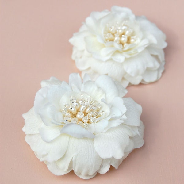 Wedding Hair Flower, Retro Bridal Headpiece, Wedding Hair Flowers, Flower with Pearls, Bridal Hair Piece - Mini Bijou 2 Piece Set