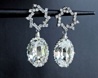 Wedding Earrings, Bridal Chandelier Swarovski Crystal Cubic Zirconia Drop Earrings, Wedding Earrings - Glistening Amanda