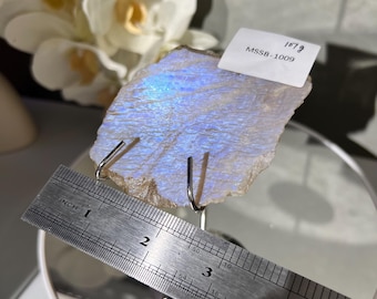 Shining Blue Flash Moonstone Slabs on Stand