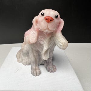 Exquisite Pink Opal Puppy Cocker Dog Crystal Carving