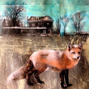 Art print/fox in the night/nature art/wildlife/ mixed media art/Heather Murray /quality print/ acrylic /unique wall art/limited series image 1