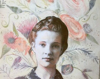 fine Art print/woman portrait florals / mixed media painting/lovely portrait/ heather Murray art/11x14"/collectable art/unique wall art