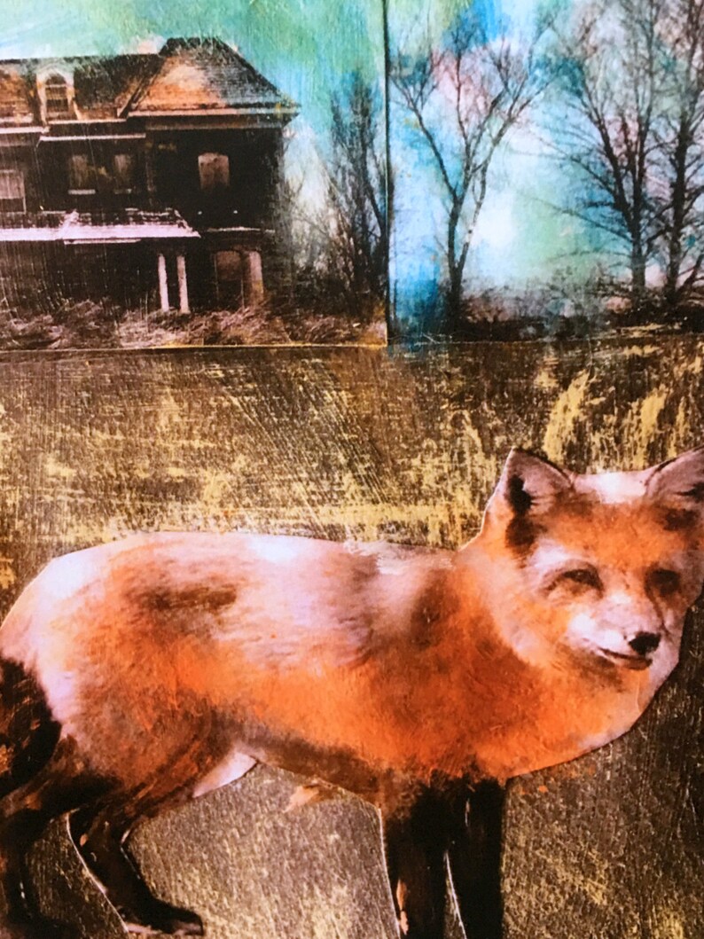 Art print/fox in the night/nature art/wildlife/ mixed media art/Heather Murray /quality print/ acrylic /unique wall art/limited series image 2