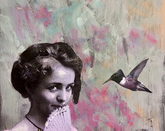 Hummingbird/ limited series /art  print/vintage woman/ Heather Murray/unique wall art