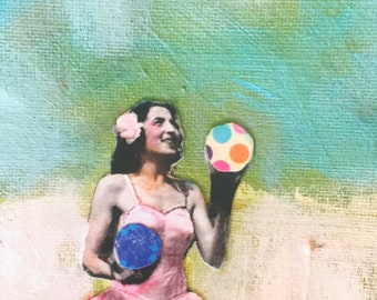 fine art print/vintage woman juggler/mixed media art/ woman with story/vintage circus art/unique art/heather murray H Murray