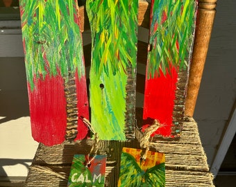 Calm as Palms 5 Total pieces Pam tree calm as palms set with layer  colorful shabby chic driftwood like beach coastal wall hangings