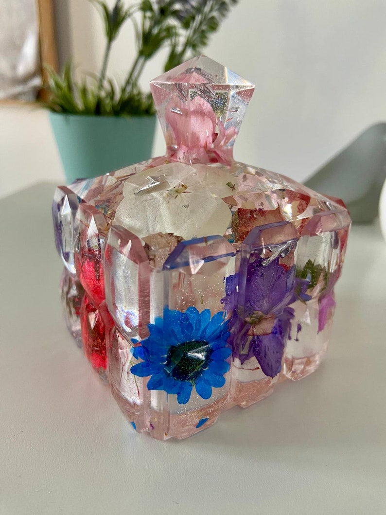 Boite à bijoux forme carrée Transparente fleurs