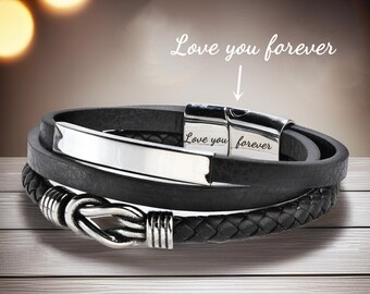 Grandson Leather Bracelet: Stainless Steel Knot, Braided Men&#39;s Jewelry