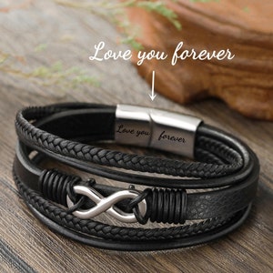 Grandmother and Grandson Forever Linked Together Infinity Leather Bracelet, Men&#39;s Bracelet, Graduation Gift, Birthday Christmas Gift For Him
