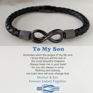 Personalisiertes Infinity Lederarmband: Mutter & Sohn Geschenk