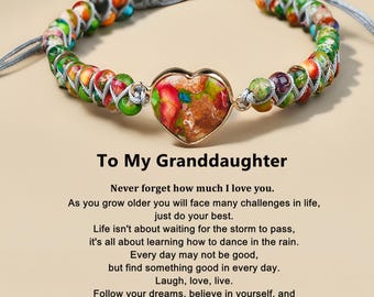 Granddaughter Jasper Heart Bracelet: Braided Gemstone Friendship Jewelry