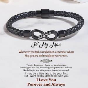 To My Man, gepersonaliseerde namen leren Infinity-armband, To My Man-armband, verjaardagscadeau van vrouw, Vaderdagcadeau, kerstcadeau
