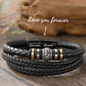 Voor zoon, ik zal altijd bij je zijn, dubbele rij armband, leren herenarmband, afstudeercadeau van moeder, verjaardagscadeau, kerstcadeau