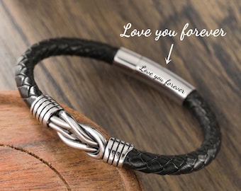 Grandmother Grandson Braided Leather Bracelet: Stainless Steel Knot
