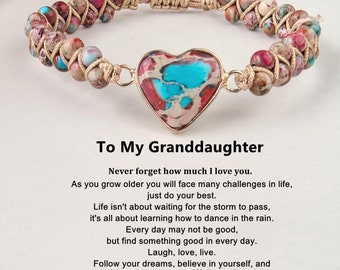 Jasper Heart Bracelet: Braided Gemstone, Granddaughter Gift