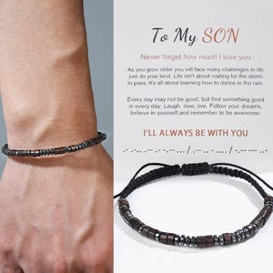 Pulseira de contas de madeira com código Morse: "Eu sempre estarei com você", mensagem secreta, presente para filho